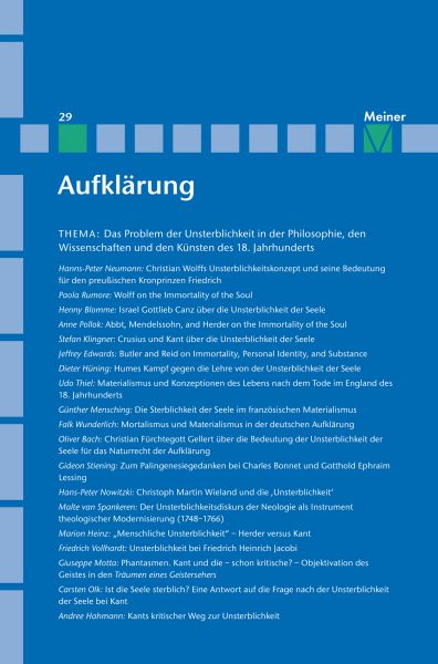 Aufklärung, Band 29: Das Problem der Unsterblichkeit in der Philosophie, den Wissenschaften und den