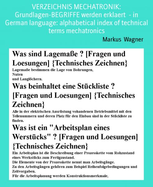 VERZEICHNIS MECHATRONIK: Grundlagen-BEGRIFFE werden erklaert - in German language: alphabetical ind