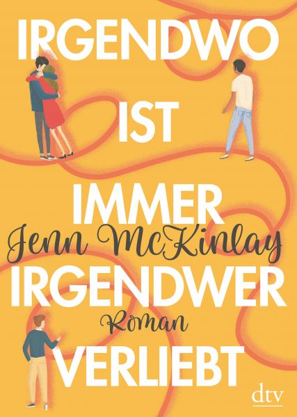 Cover Jenn McKinlay: Irgendwo ist immer irgendwer verliebt. Auf dem Cover ist ein sich küssendes Paar gezeigt und zwei Männer, die jeweils alleine spazieren gehen