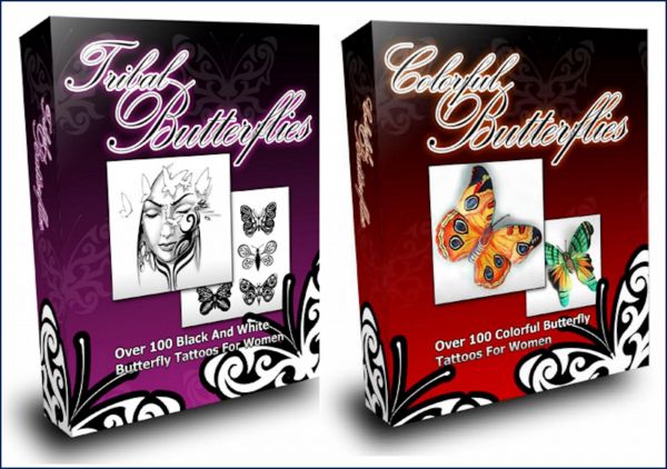 SCHMETTERLINGS TATTOO DESIGNS FÜR FRAUEN. Farbige Schmetterlinge und Tribal Schmetterlinge.